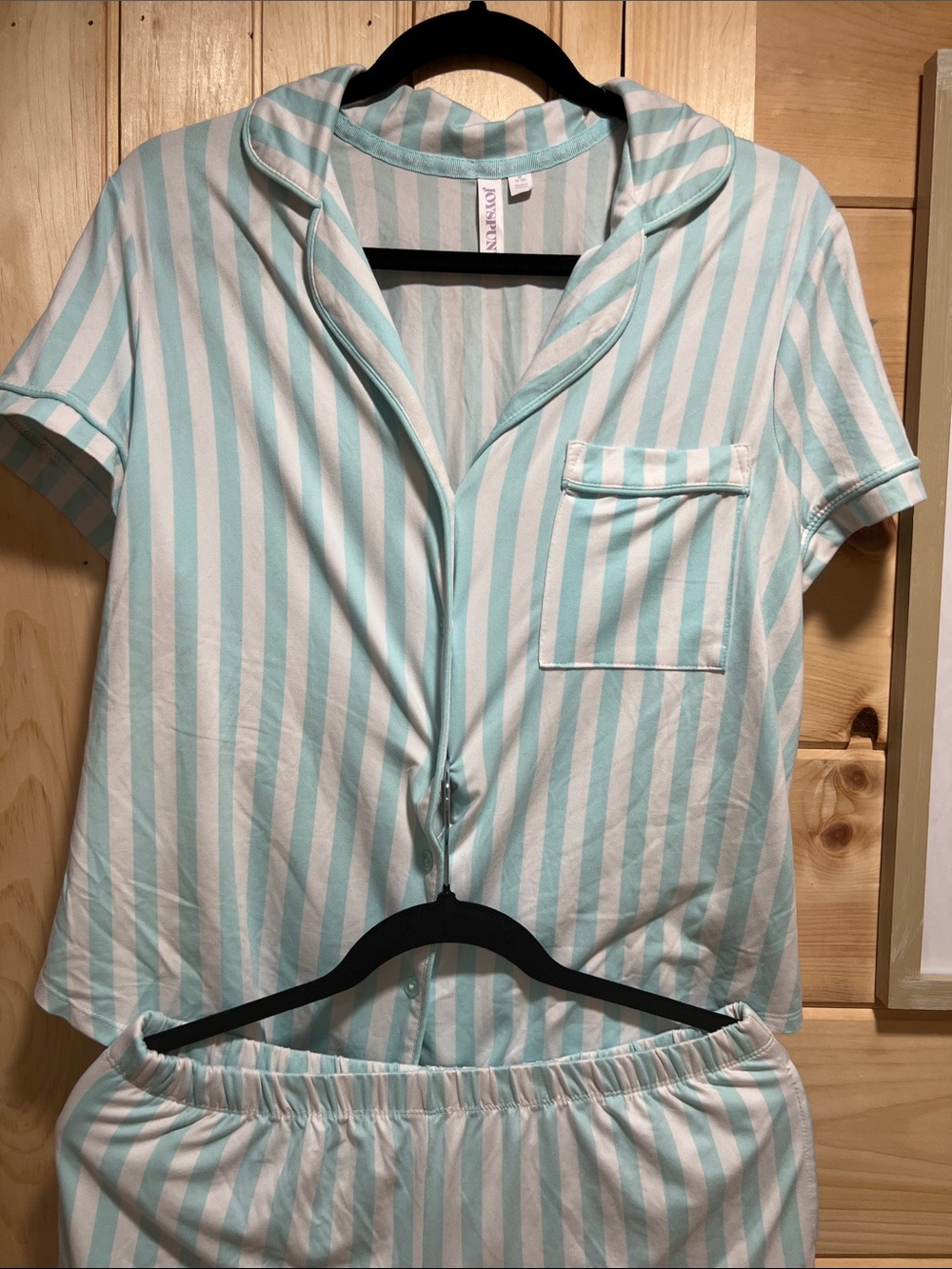Striped Short-Sleeve Pajama Set in Mint & White